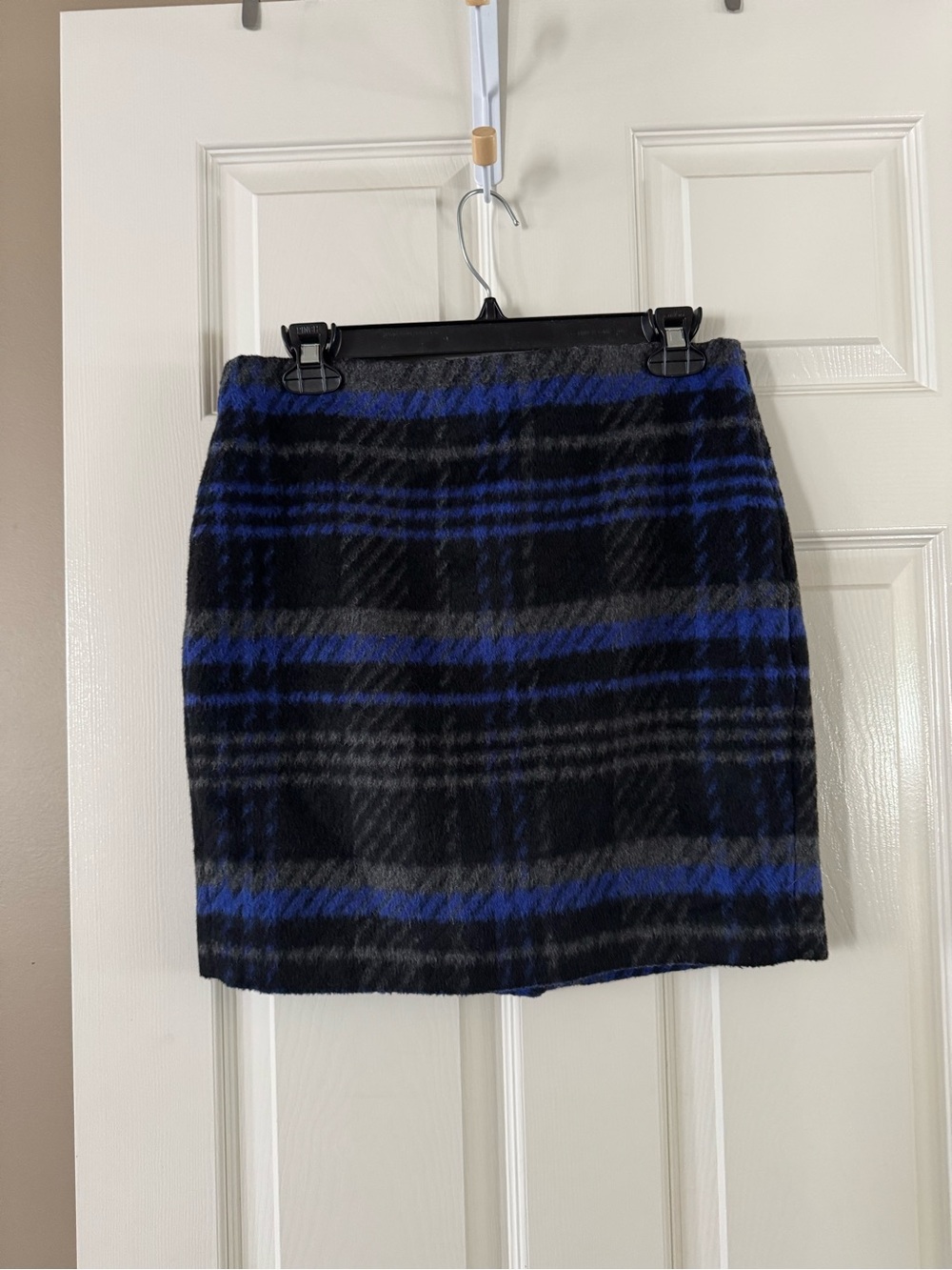 Plaid Wool Blend Mini Skirt Black Blue Gray Winter Fall Tartan Short Skirt